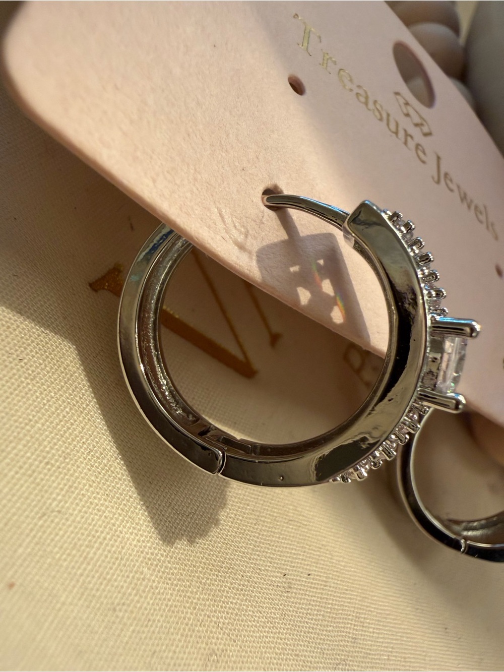Treasure Jewels Silver CZ Crystal Hoop Earrings NWT Sparkly Statement - Picture 3 of 7